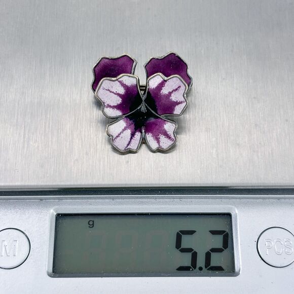 David Anderson D-A Norway Sterling Silver Purple Enamel Pansy Flower Brooch Pin - Picture 5 of 5